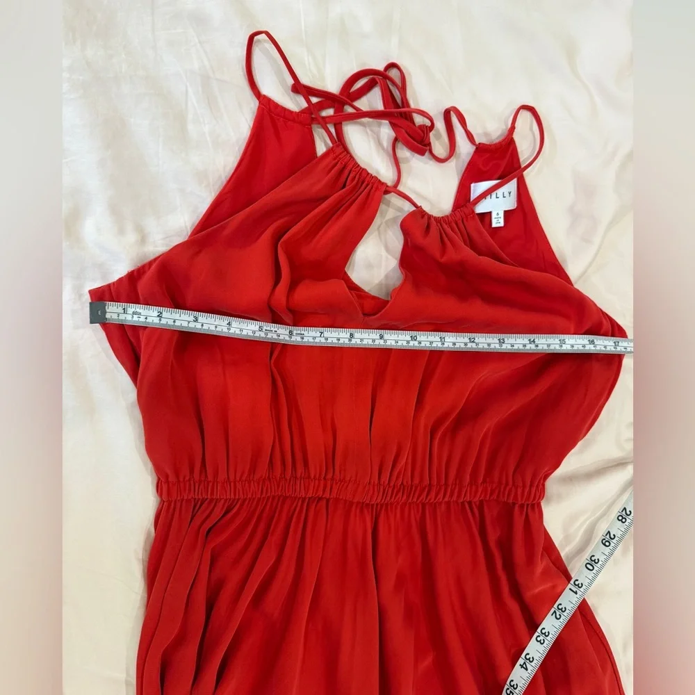 Milly Red Vena Silk Chiffon Keyhole Midi Cocktail dress - Picture 3 of 5